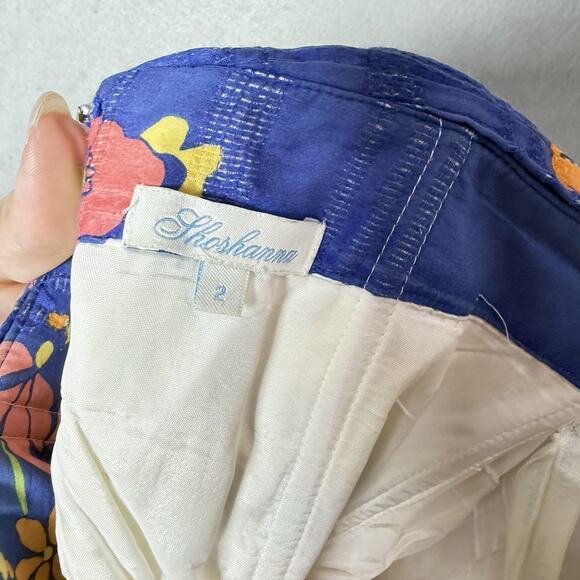 Shoshanna Dress Floral Blue Strapless Lined Cotton Silk Blend Mini Dress Women 2 - Picture 7 of 12